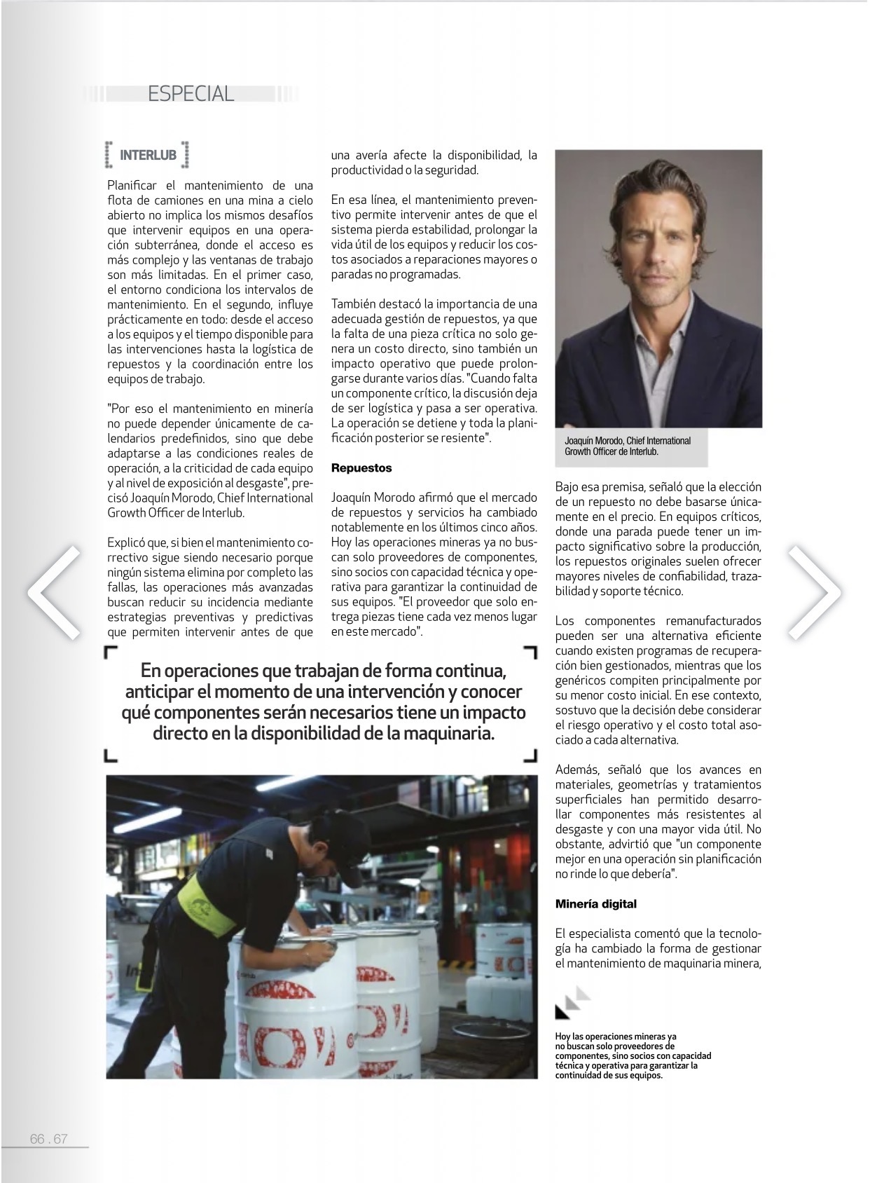 Rumbo Minero No. 185 pages 66 and 67 featuring Joaquín Morodo